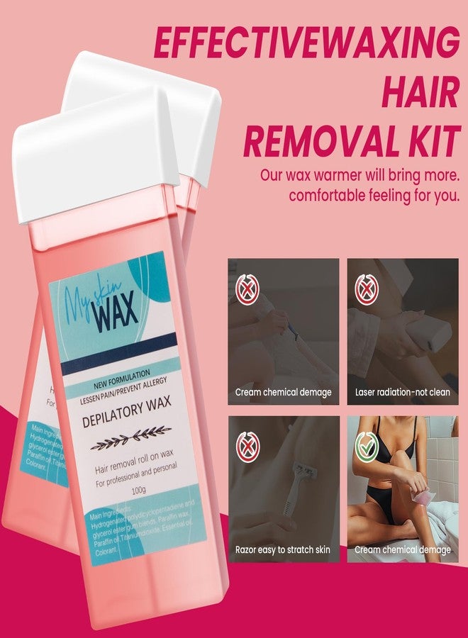 Charmonic Roll On Wax Kit, Portable Wax Roller Kit for Coarse/Fine Hair Removal, Beginners Waxing Roller for All Skin Types with 3 Pcs 100g Roll Cartridge, 100 Non-Woven Strips & 10 After Oil Wipes (F8_Pink) - Image 5